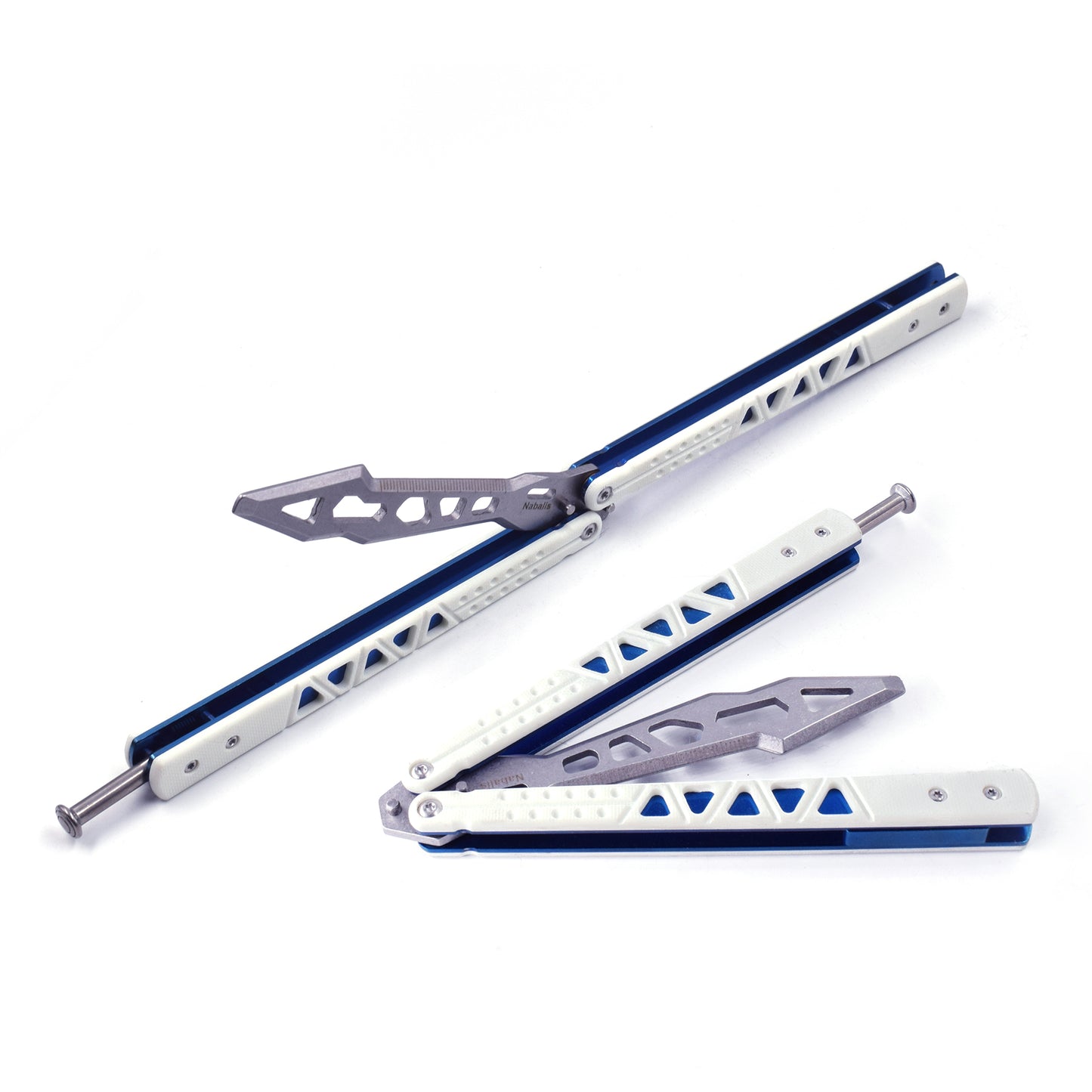 Nabalis G10 Balisong Butterfly Knife Trainer-Lightweight-White-Close and Open