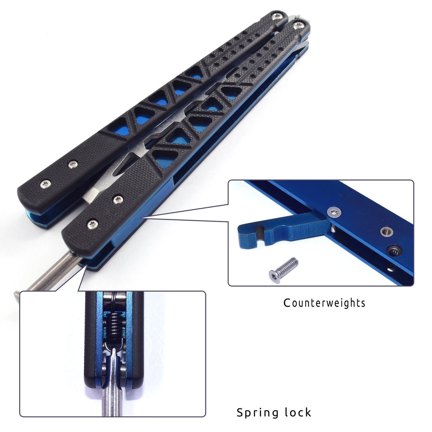 Nabalis G10 Balisong Butterfly Knife Trainer-Lightweight-Details at  the aend of hanlde