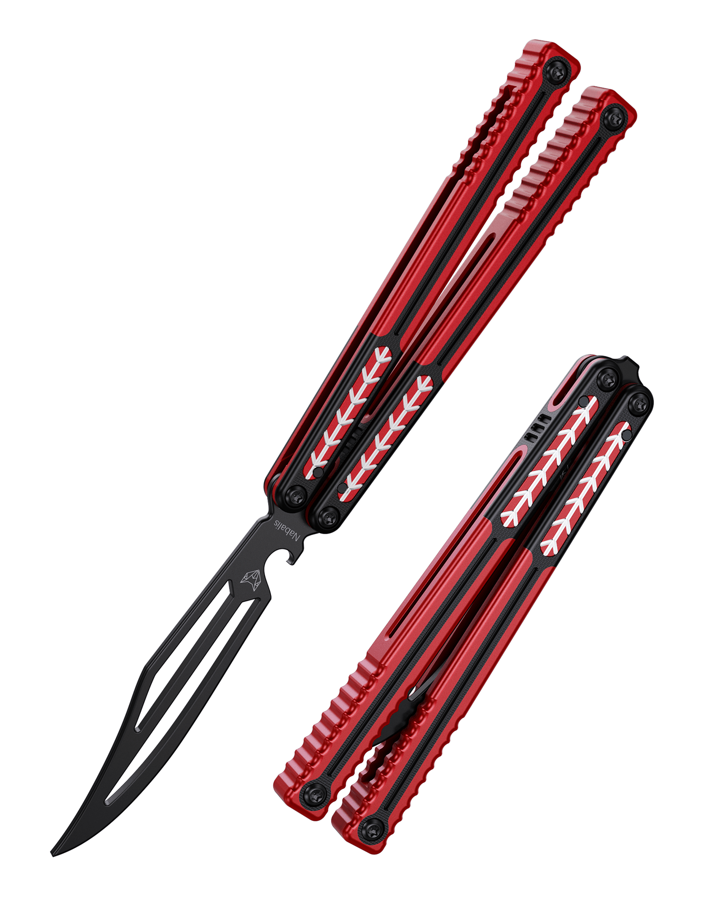 Nabalis Vulp Pro Balisong Butterfly Knife Trainer-Red and Black-Open and Closed