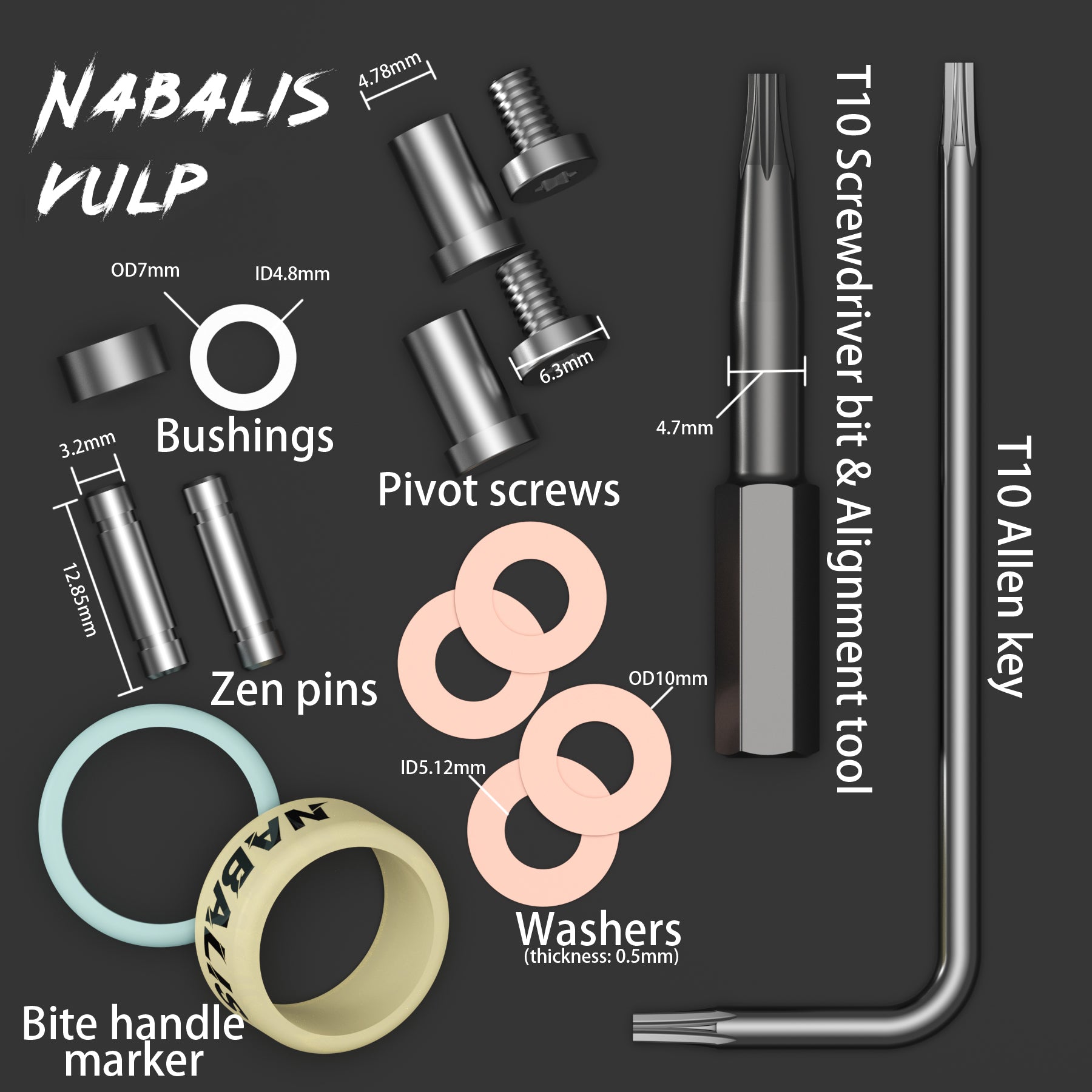 Nabalis Bushing Balisong용 버터플라이 나이프 하드웨어 키트