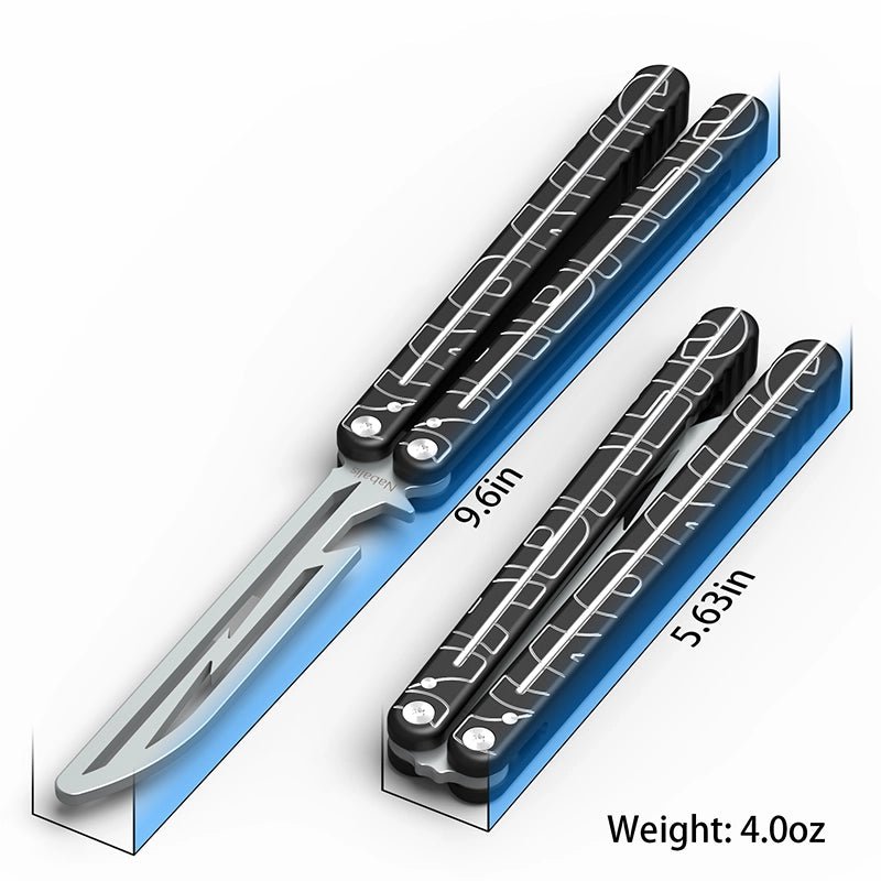 Nabalis Lightning training butterfly knife balisong-balck-open and closed
