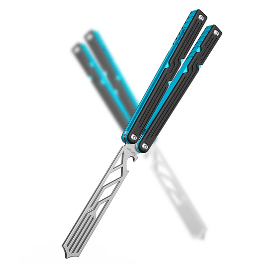 Nabalis Trident Butterfly Knife Balisong Trainer With 7075 Blue Aluminum and Black  G10 Handles-Main Photo